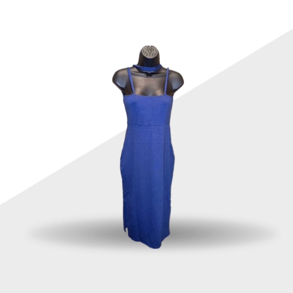 Women Long Blue Dress With Shoulder Straps